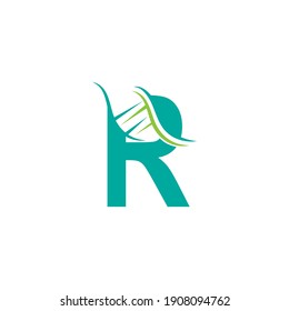 DNA icon logo with letter R template design illustration