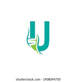 DNA icon logo with letter U template design illustration