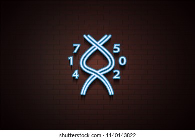 dna icon in Neon style on dark brick wall background