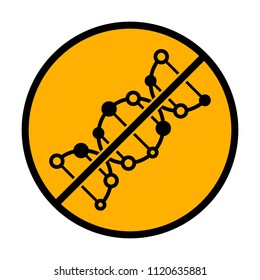 DNA icon. not allowed, black object in warning sign with orange background color