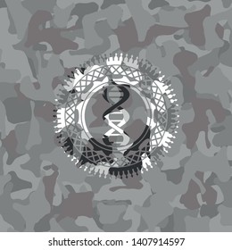 dna icon on grey camouflaged pattern
