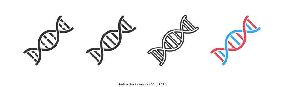Dna icon on light background. Genetic symbol. Biology, chemistry, science, chromosome, molecule, biotechnology, cell, laboratory. Outline, flat and colored style. Flat design. 