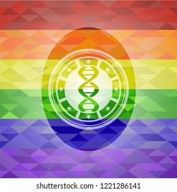 dna icon on mosaic background with the colors of the LGBT flag