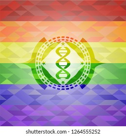 dna icon on mosaic background with the colors of the LGBT flag