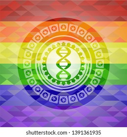 dna icon on mosaic background with the colors of the LGBT flag