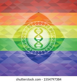 dna icon on mosaic background with the colors of the LGBT flag