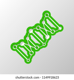 DNA icon. Paper style. Cut symbol with green bold contour on shape and simple shadow