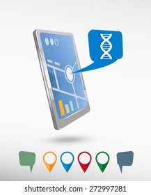DNA icon and perspective smartphone vector realistic. Set of bright map pointers for printing, website, presentation element and application mockup