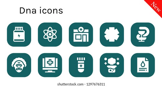  dna icon set. 10 filled dna icons. Simple modern icons about  - Protein, Atom, Pharmacy, Clinic, Scientist, Medical, Blood test, Chemical reaction
