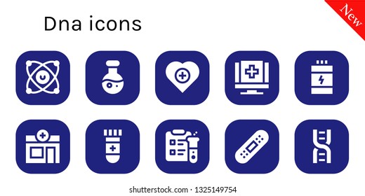 dna icon set. 10 filled dna icons.  Simple modern icons about  - Molecules, Science, Health, Medical, Proteins, Pharmacy, Blood test, Bandage, Dna