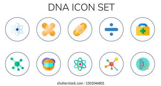 dna icon set. 10 flat dna icons.  Simple modern icons about  - atom, molecule, medical, scientist, bandage, science, division, healthcare, biology