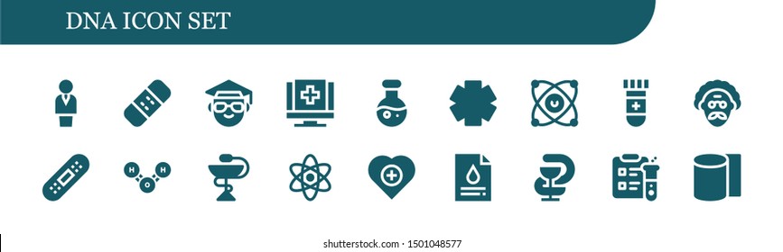 dna icon set. 18 filled dna icons.  Simple modern icons about  - Chemist, Bandage, Scientist, Medical, Science, Clinic, Molecules, Blood test, Molecule, Pharmacy, Atom, Health