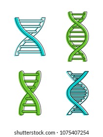 Dna icon set. Color outline set of dna vector icons for web design isolated on white background