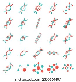 Conjunto de iconos de ADN. Modelo genético de la vida biogenética molécula de código médico símbolo. Molécula de estructura, icono cromosómico. Pictograma vectorial de adn, signo genético, elementos y colección de iconos.