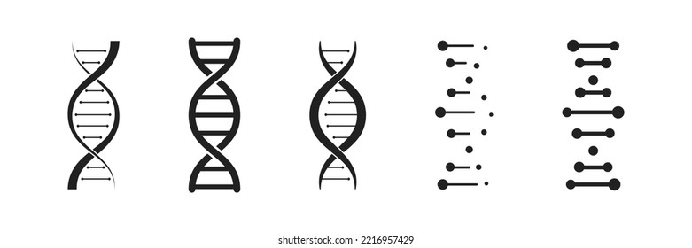 Conjunto de iconos de ADN. Icono de molécula de estructura de ADN.  Iconos cromosómicos. Ilustración del vector