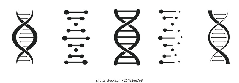 DNA icon set. DNA Structure molecule icon.  Chromosome icons. Vector illustration