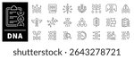 DNA icon set. Thin line icons set related to DNA and genetics. Biotech, DNA, genomes, genetic molecule structure, biotechnology icons