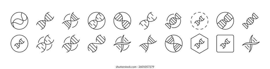 DNA Icon Set for UI, Placards, Books, Apps. Editable Stroke. Suitable for Web Sites, Books, Cards, Apps 