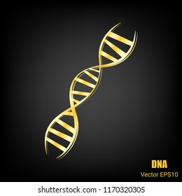 DNA Icon Structure Molecule Science and Biology Logo Symbol in Gold Metallic Modern Design on Black Background - Vector Illustration