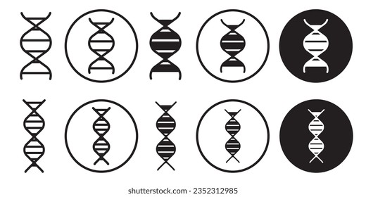 DNA Icon. Symbol of human genome of genetic strand. Vector set of heredity helix chain of biological clone. Flat outline of medical cell molecular structure of gene