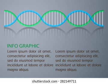 The dna icon. DNA symbol. Vector illustration. science infographics template with text. Abstract gene chain background. Can be used as medical,genetic,pharmaceutical, science industries. text box.card