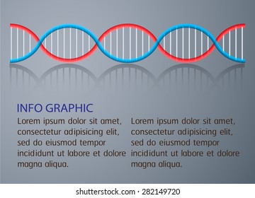 The dna icon. DNA symbol. Vector illustration. science infographics template with text. Abstract gene chain background. Can be used as medical,genetic,pharmaceutical, science industries. text box.card