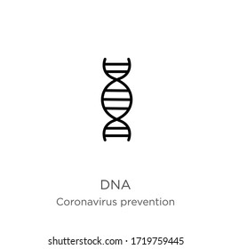 Dna icon. Thin linear dna outline icon isolated on white background from Coronavirus Prevention collection. Modern line vector sign, symbol, stroke for web and mobile