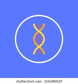 DNA icon vector on blue background. DNA icon in trendy flat design.