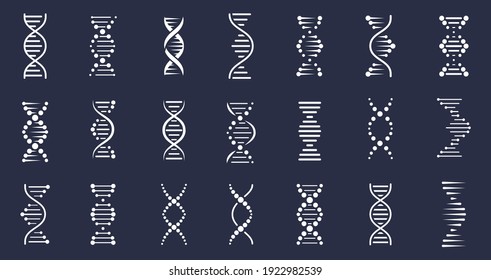 DNA icons. Genetic spiral structure, genome helix. Biotechnology molecular concept, human chromosome vector elements. Laboratory or clinic futuristic medicine, company isolated logo