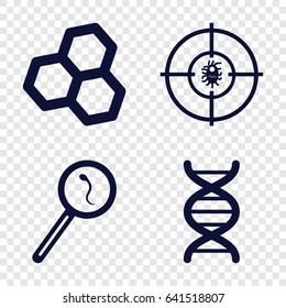 Dna icons set. set of 4 dna filled icons such as search sperm, dna