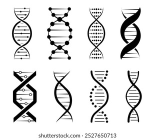 Conjunto de iconos de ADN. Cromosoma, molécula, hélice de ADN, molécula de estructura de ADN.