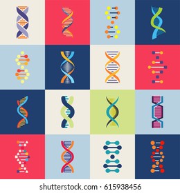 DNA icons set. Collection of symbols strands DNA and  genetic elements. Isolated. Vector