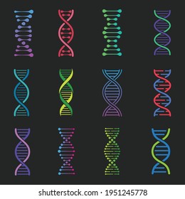 DNA icons set, deoxyribonucleic acid symbol, Structure molecule chromosome, genetic sign, medical genetics molecule business concept, vector illustration