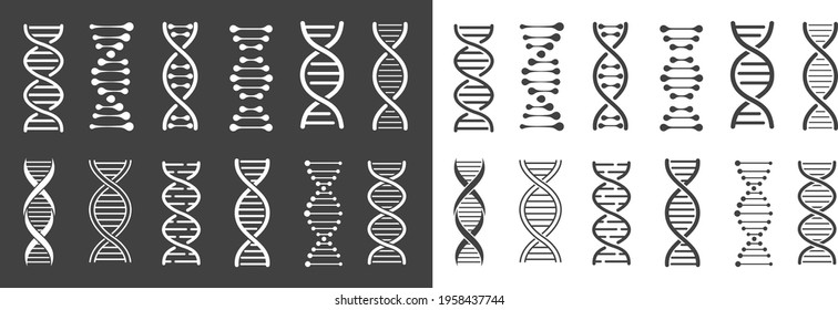 DNA icons set, deoxyribonucleic acid symbol, Structure molecule chromosome, genetic sign, medical genetics molecule business concept, vector illustration