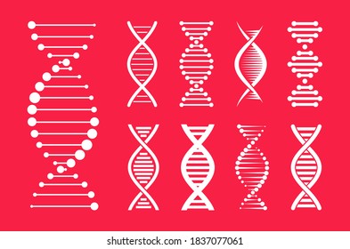 DNA icons set. Structure molecule and chromosome. Genetic signs. Medical symbols.