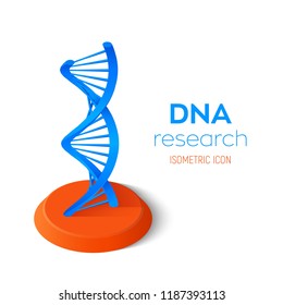 DNA isometric icon. Wireframe DNA molecules structure mesh. DNA code editable template. Science and Technology concept. Vector illustration.