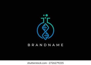 PLANTILLA de Vector de diseño de logotipo de prueba de laboratorio de ADN. Matraz químico con símbolo de ADN.