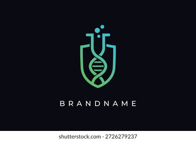 Modelo de vetor de design de logotipo de teste do DNA lab. Frasco químico com símbolo de ADN.