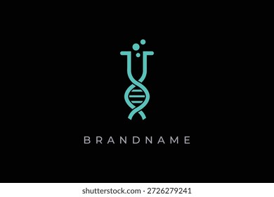 DNA lab test logo design vector template. Chemical flask with DNA symbol.