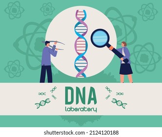 dna laboratory with couple scientists poster