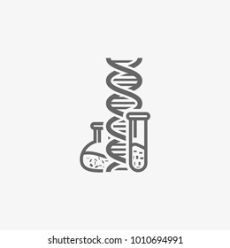 dna with laboratory flasks vector icon