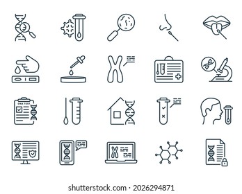 Dna Laboratory Research Set Line Icon. Lab For Genetic Analysis Linear Pictogram. Sample Kit For Genetic Analysis, Dna Test Result Outline Icon. Editable Stroke. Isolated Vector Illustration.