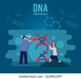 dna laboratory with scientists couple poster