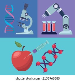 dna laboratory set six icons