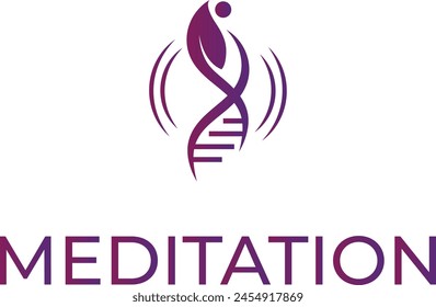 DNA and leaf meditation logo, Yoga meditation fitness logo, Stone Balance Yoga, Wellness Balance Stone Nature Logo.