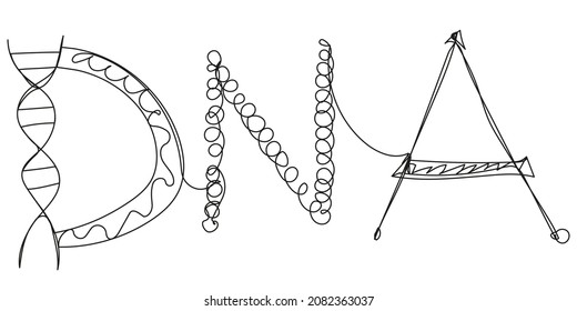 DNA lettering one line on a white background. Human genetic code symbol. Deoxyribonucleic acid abbreviation in vector format. Chemical stock illustration.