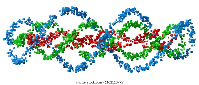 DNA like spiral forms with cubes. 3d style vector illustration.