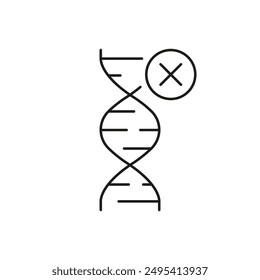 DNA Line Icon with Cross Symbol, Genetic Mutation or DNA Modification Issues in Biology and Chemistry. Isolated Vector Illustration.