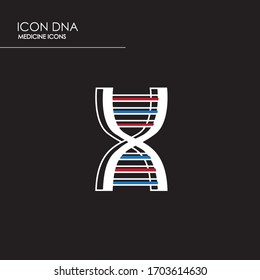 Dna line icon. Genetics symbol. Healing icon. Black background.
