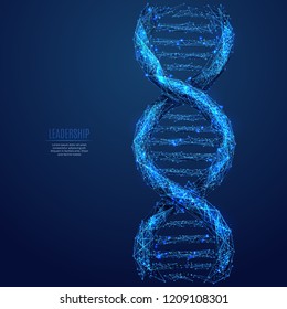DNA link. Science Technological concept. Polygonal abstract health illustration. Low poly blue vector illustration of a starry sky or Cosmos. Vector image in RGB Color mode.